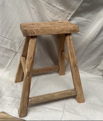 Vintage Elm Wooden Stool - One-of-a-kind