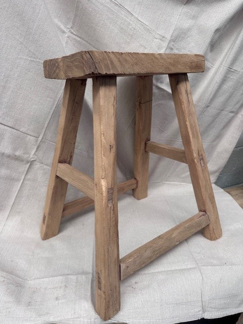 Vintage Elm Wooden Stool - One-of-a-kind