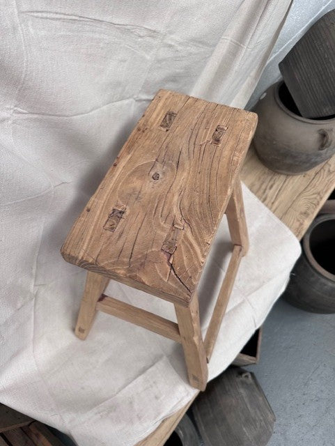 
                      
                        Vintage Elm Wooden Stool - One-of-a-kind
                      
                    
