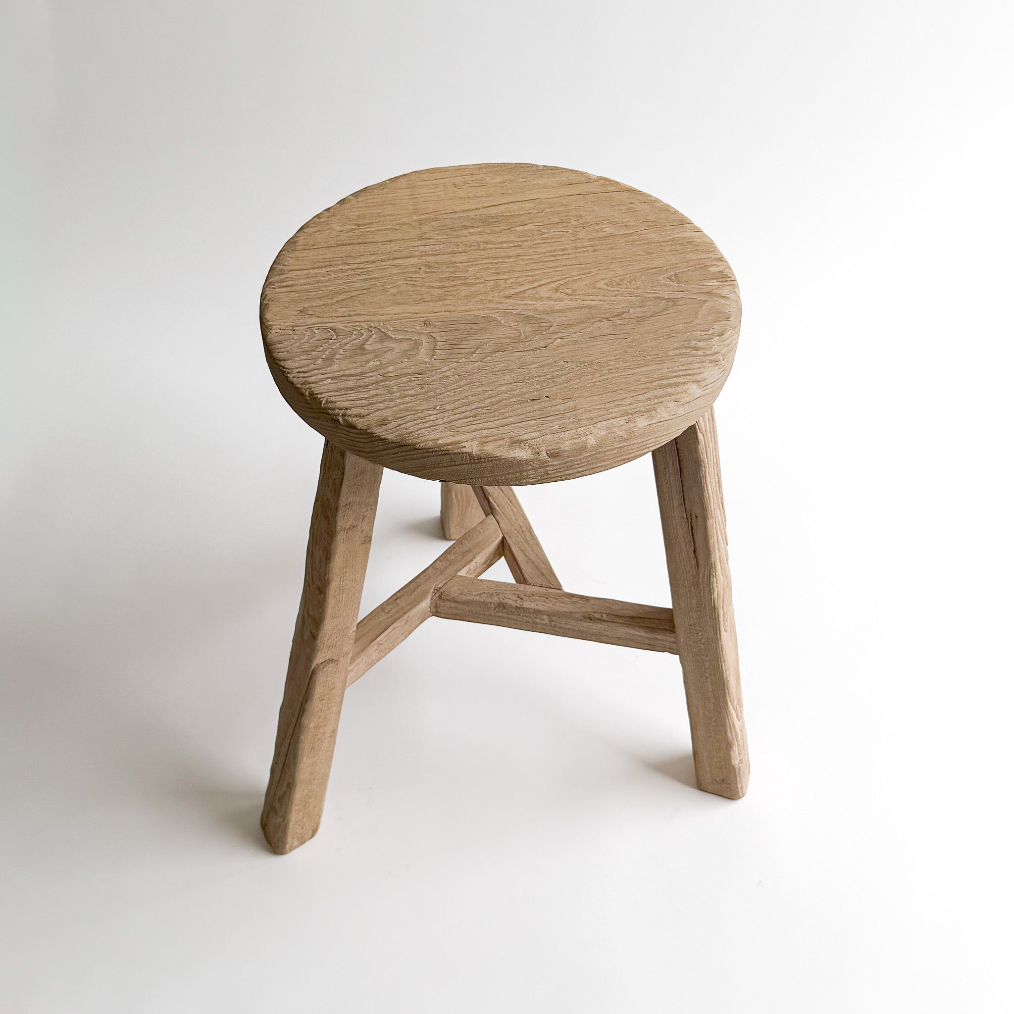 Round Elm Wood Stool (Triangle Base) - The Flea