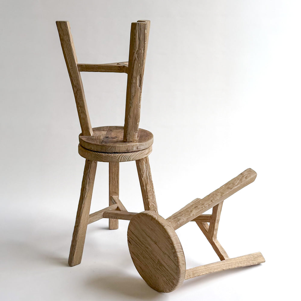 Round Elm Wood Stool (Triangle Base) - The Flea