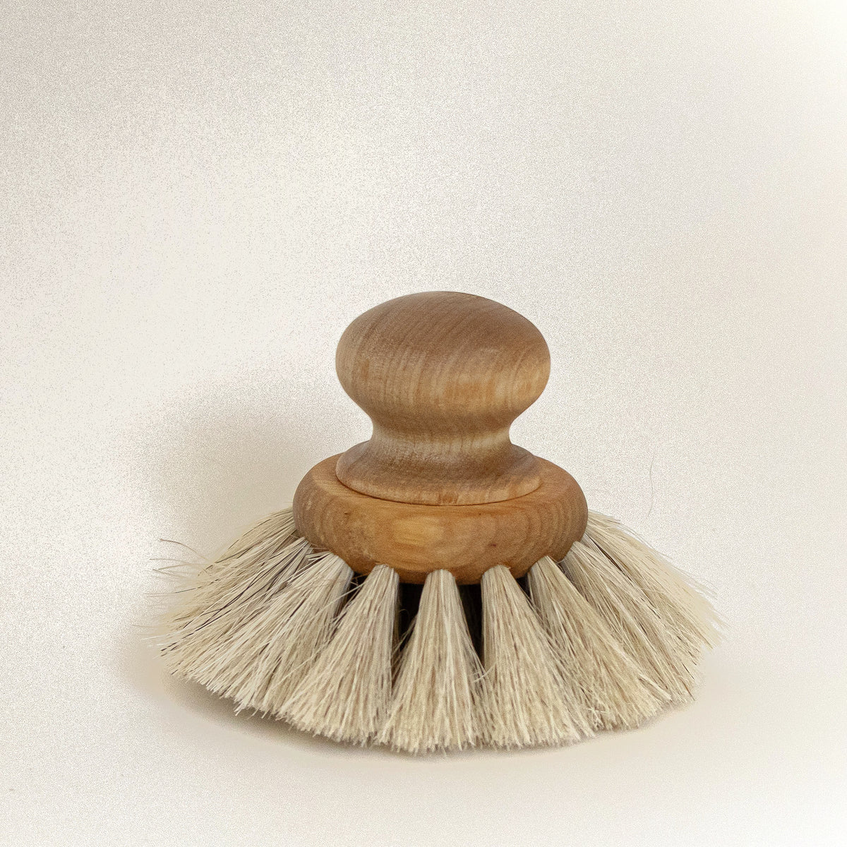 Round Everyday Dish Brush with a knob handle and horsehair bristles, front view